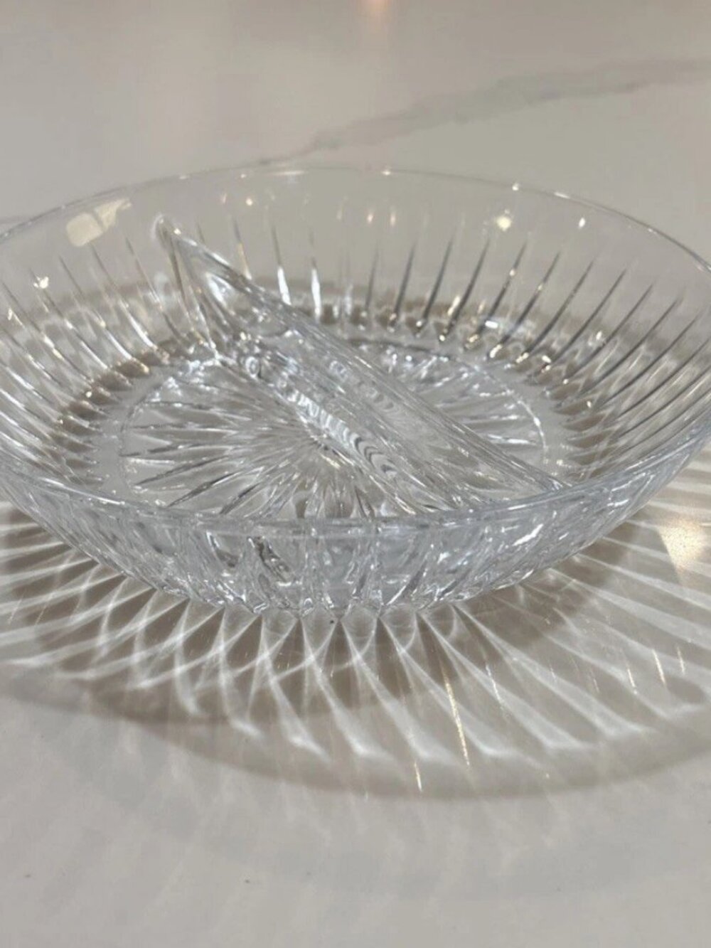 Vintage Crystal Glass Ribbed Divided Relish/Pickle/Candy Dish